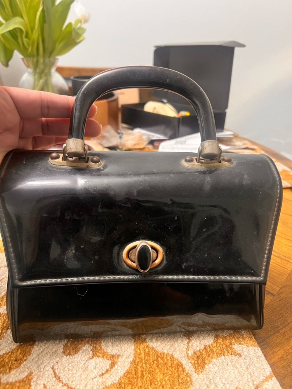 Black Patent Top-Handle Women's Bag